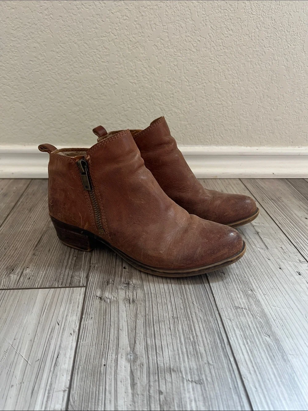 Lucky Brand Brown Leather Ankle Booties with Side Zip